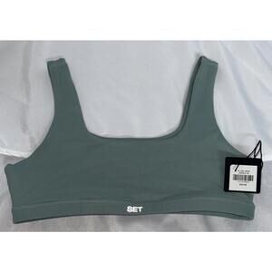 NEW Set Active Womens Form Cloud Box Cut Pullover Sports Bra Jungle Green Size M